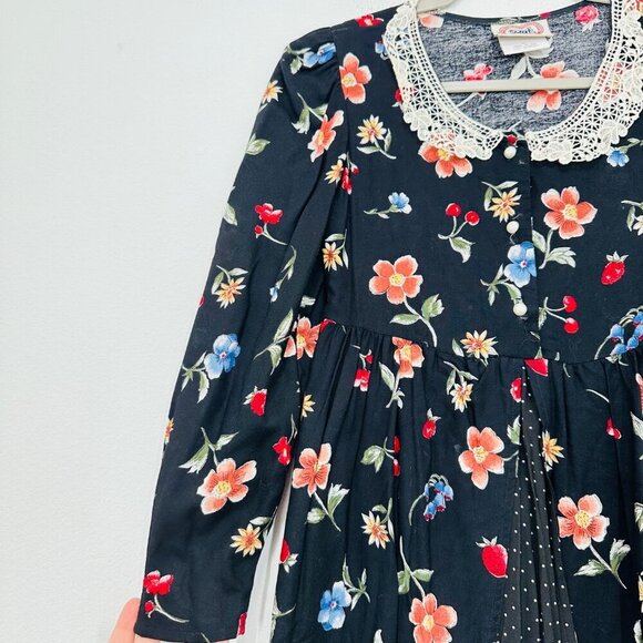 Vintage 90s Lace Collared Floral Cottagecore Mini Dress Retro Feminine Belted - Picture 7 of 9